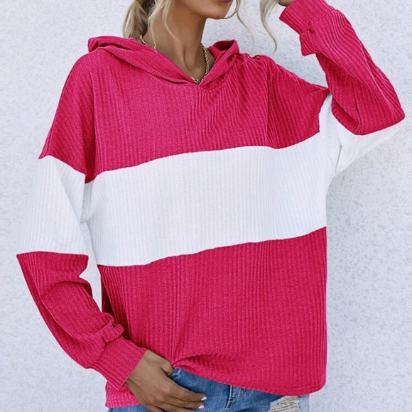 Color Block Rib Knit Hoodie - Picture 6 of 7